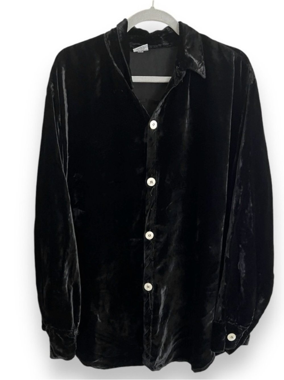 CP Shades Black Velvet Velour Oversized Lagenlook Button Front Shirt Top Medium